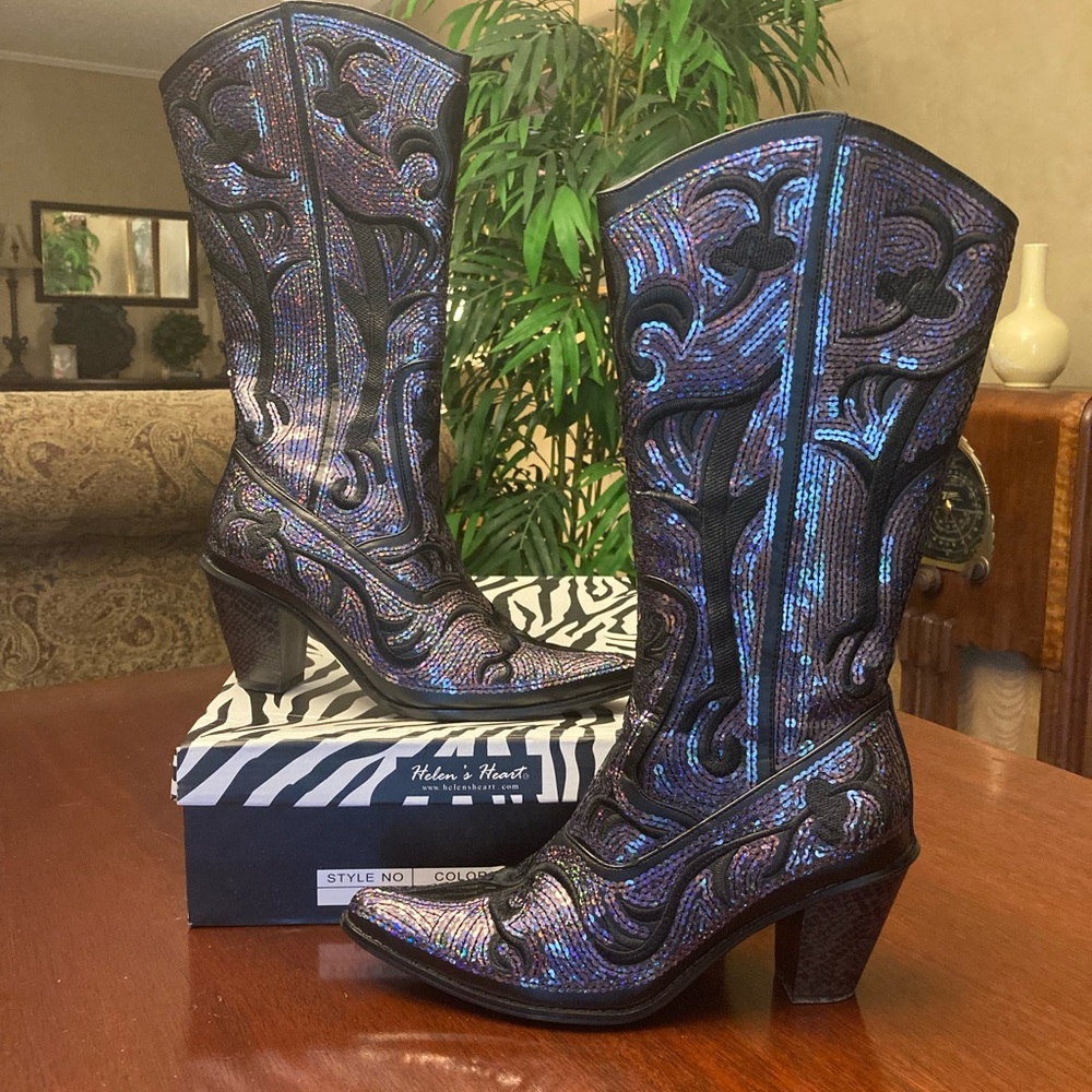 Helen’s Heart Black/ Blue sequins western / cowboy boot size 8